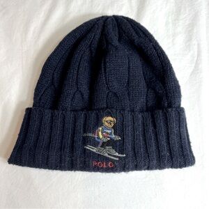 Polo Ralph Lauren vintage navy blue ski bear beanie hat